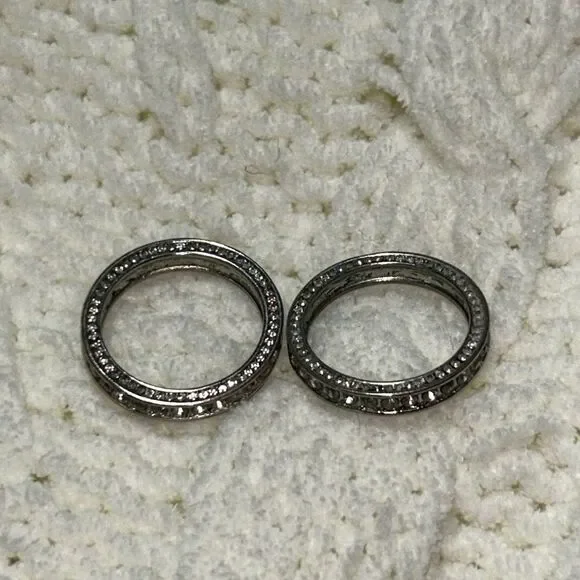 2 Stainless Steel Rhinestone Band Rings - Picture 4 of 4